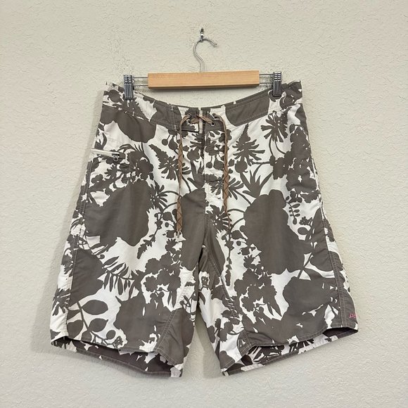 Vintage Y2K PATAGONIA Floral Print Board Shorts Taupe - Picture 1 of 8